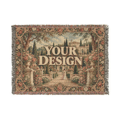 Custom Woven Throw Blanket Tapestry, Personalized Photo Luxury Cotton Fringe Cozy Warm Adult Kids Small Large Sofa Bed 50x60 Wall Hanging
