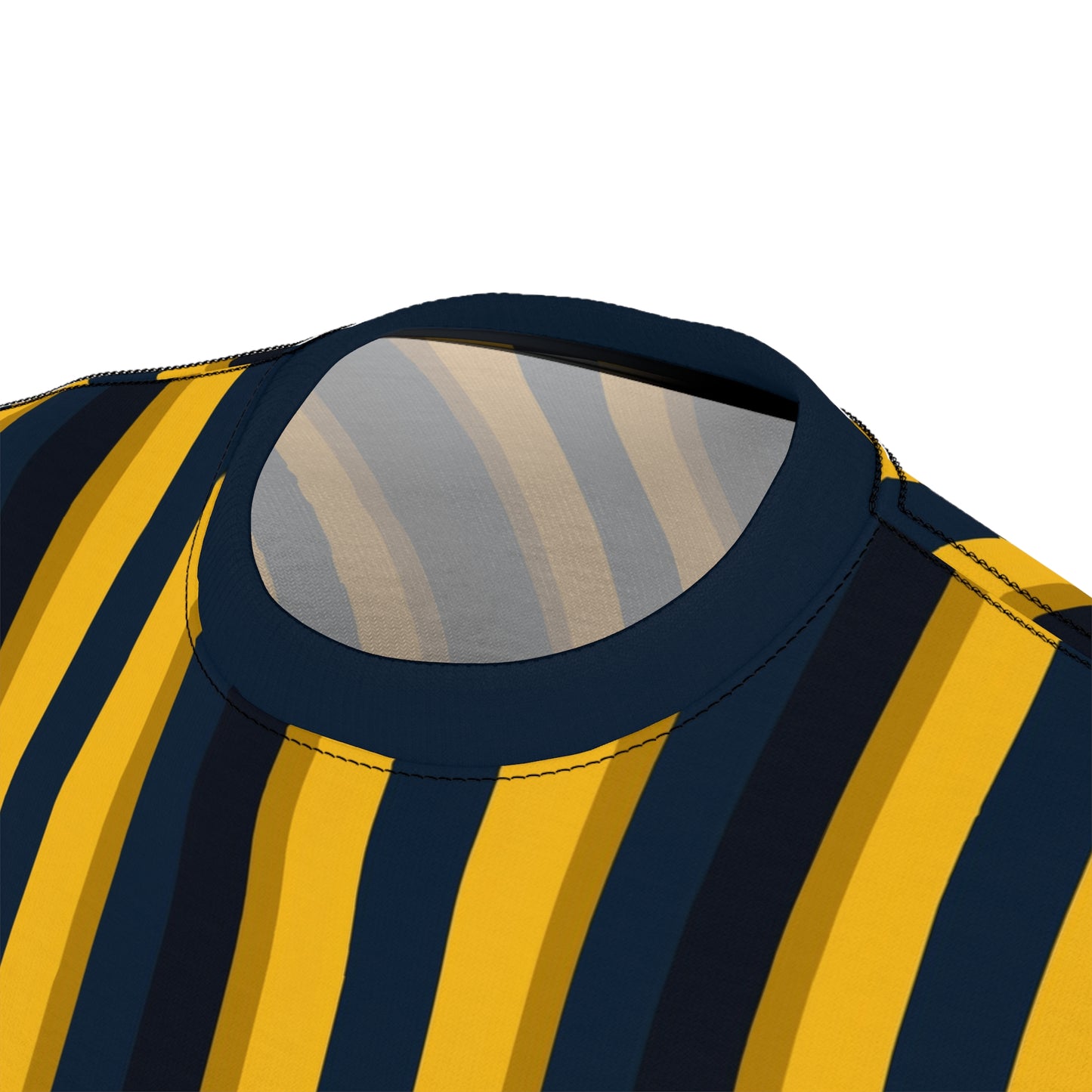 Yellow Blue Striped Tshirt, Vertical Black Stripe Designer Aesthetic Lightweight Heavyweight Crewneck Men Women Tee Top Short Sleeve Shirt