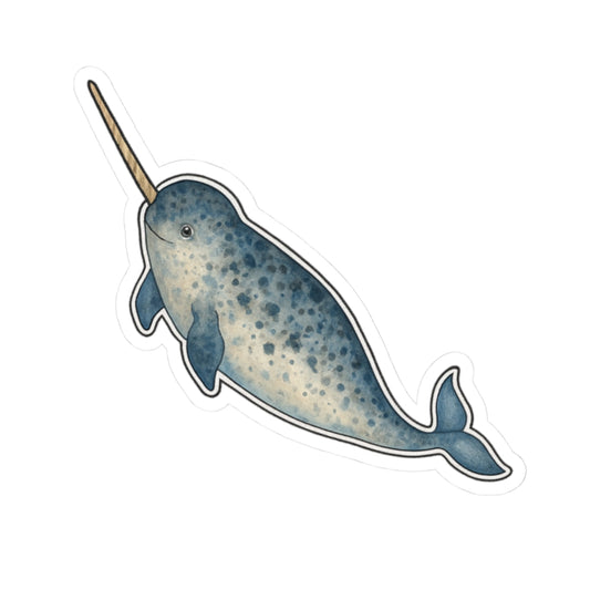 Narwhal Sticker Decal, Ocean Animal Sea Whale Watercolor Art Vinyl Laptop Cute Waterbottle Tumbler Car Waterproof Bumper Clear Die Cut Wall