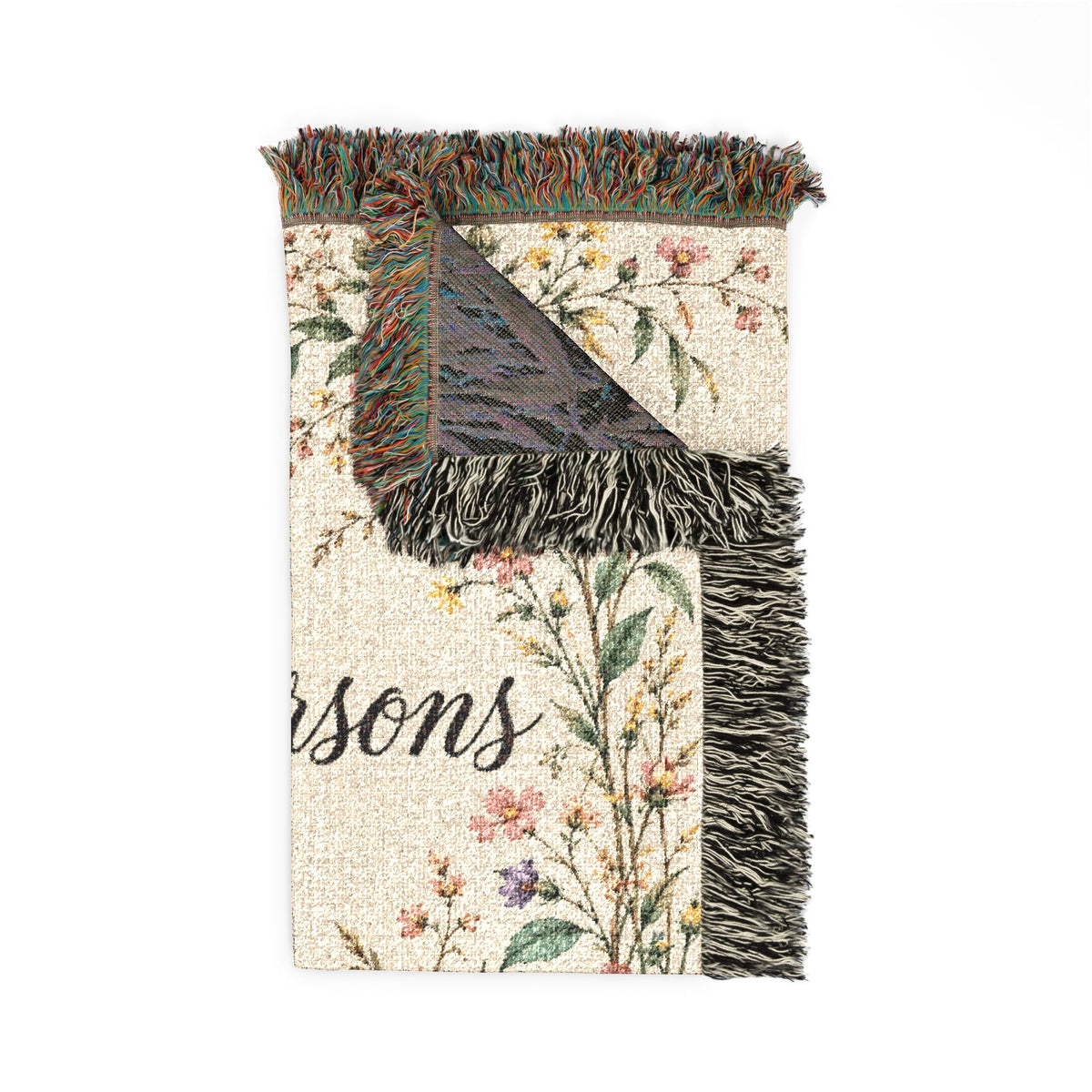 Custom Family Name Woven Blanket Tapestry, Wildflowers Throw Floral Botanical Personalized Wedding Anniversary Engagement Cotton Small Large
