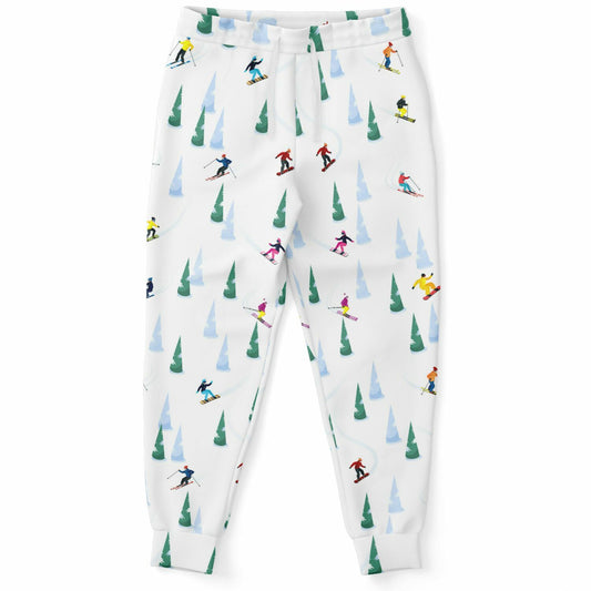 Ski Joggers Sweatpants Pockets, Snow Skiers Apres Ski Snowboard White Women Men Female Ladies Fleece Comfy Sweats Pants Loungewear Bottoms