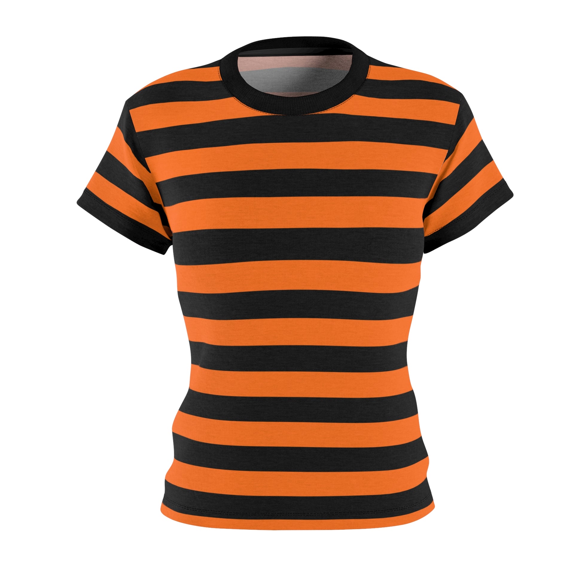 Black and Orange Striped Women Tshirt, Halloween Designer Adult Graphi –  Starcove Fashion