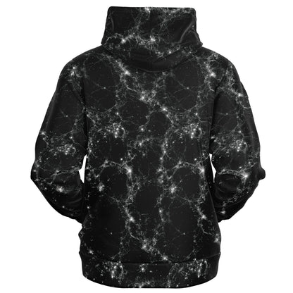Black Galaxy Zip Up Hoodie, Space Stars Universe Full Zipper Pocket Men Women Unisex Adult Aesthetic Graphic Cotton Fleece Hooded Sweatshirt
