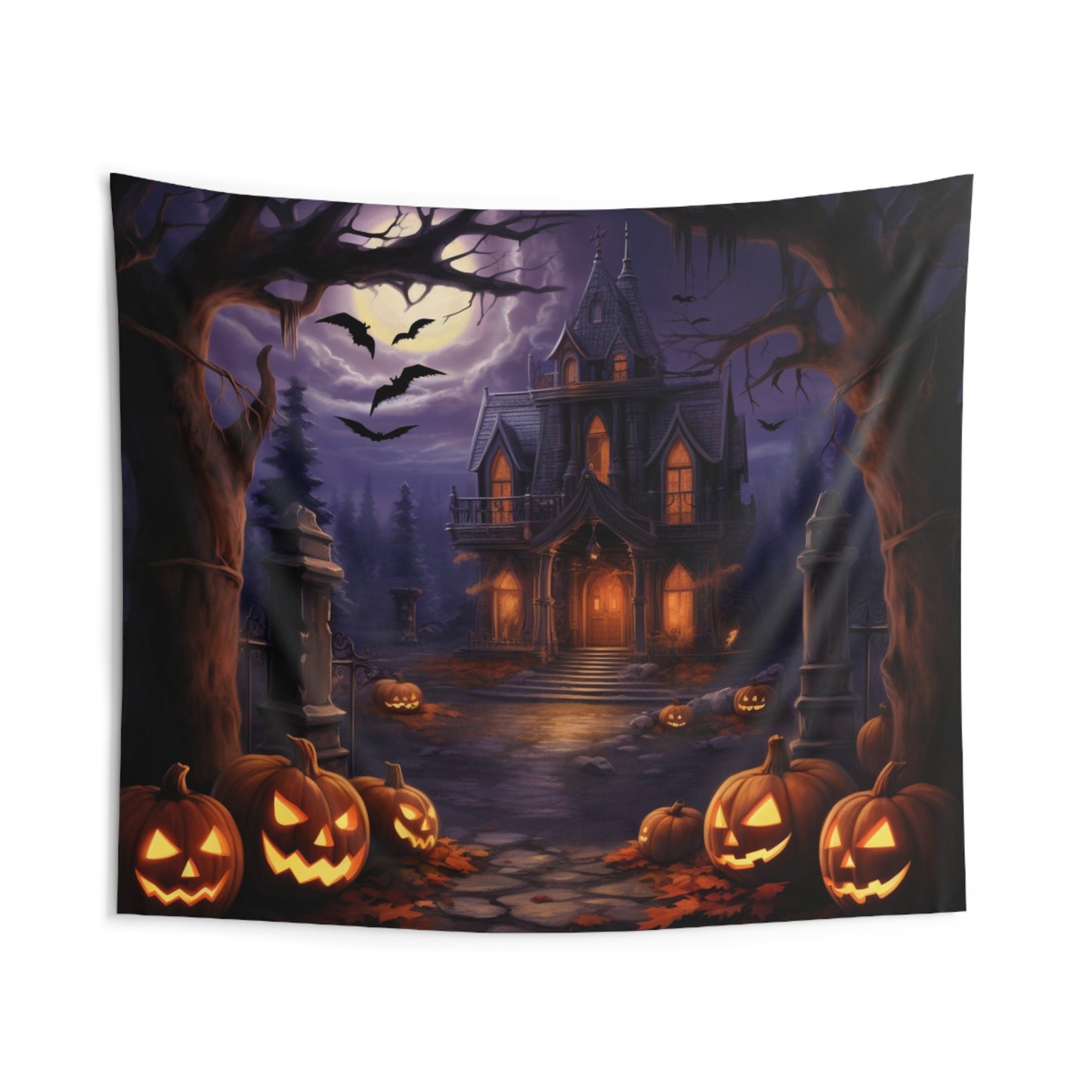 Halloween Tapestry, Spooky Castle Pumpkins Wall Art Hanging Landscape Indoor Aesthetic Large Small Decor Bedroom College Dorm Room Starcove Fashion