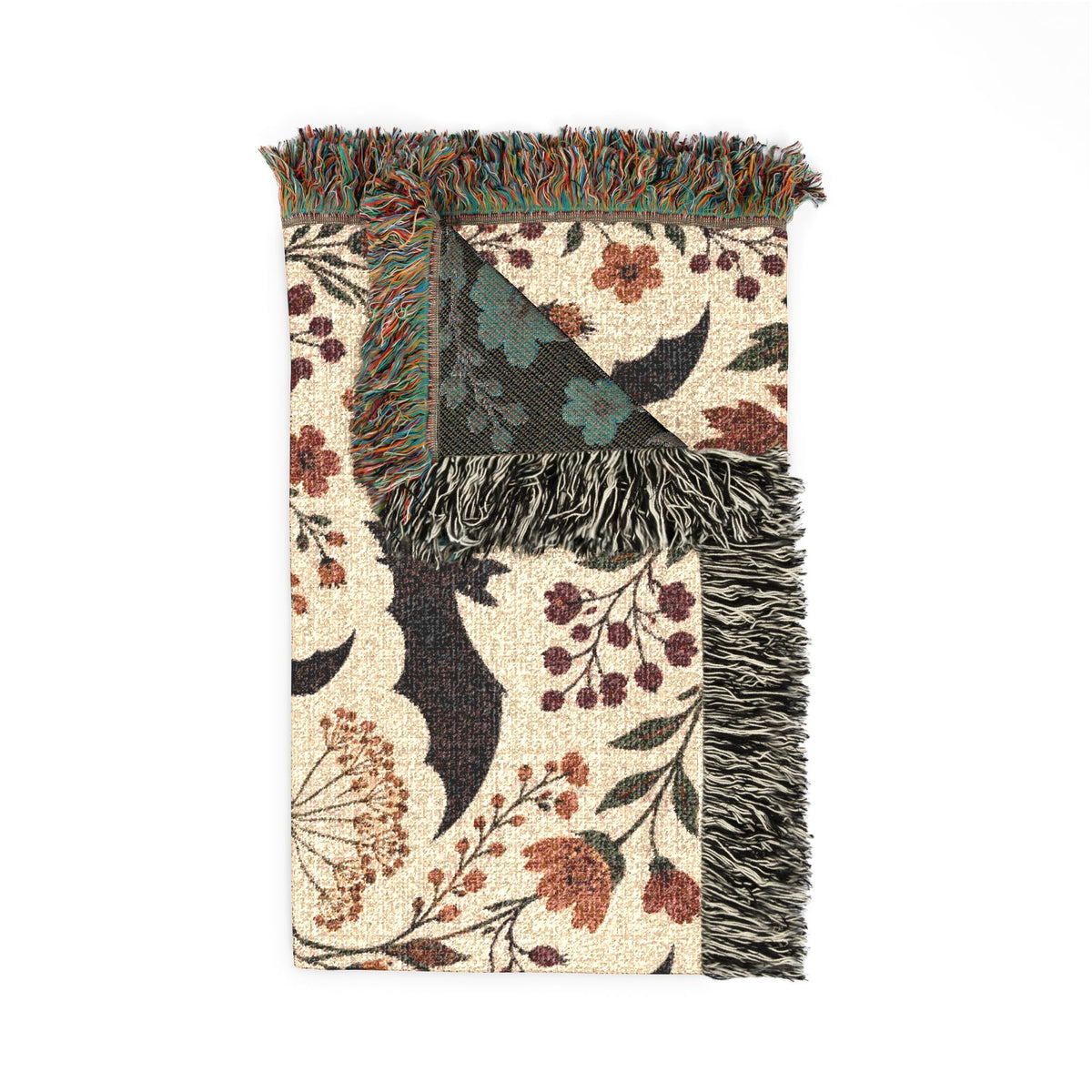 Bat Floral Woven Throw Blanket Tapestry, Halloween Autumn Fall Boho Cotton Fringe Warm Adult Kids Small Large Sofa Bed 50x60 Wall Hanging
