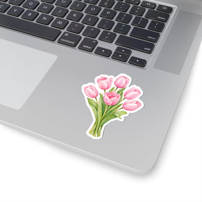 Pink Tulips Flower Sticker Decal, Bouquet Floral Watercolor Art Vinyl Cute Waterbottle Tumbler Car Waterproof Bumper Clear Die Cut Wall - Starcove Fashion