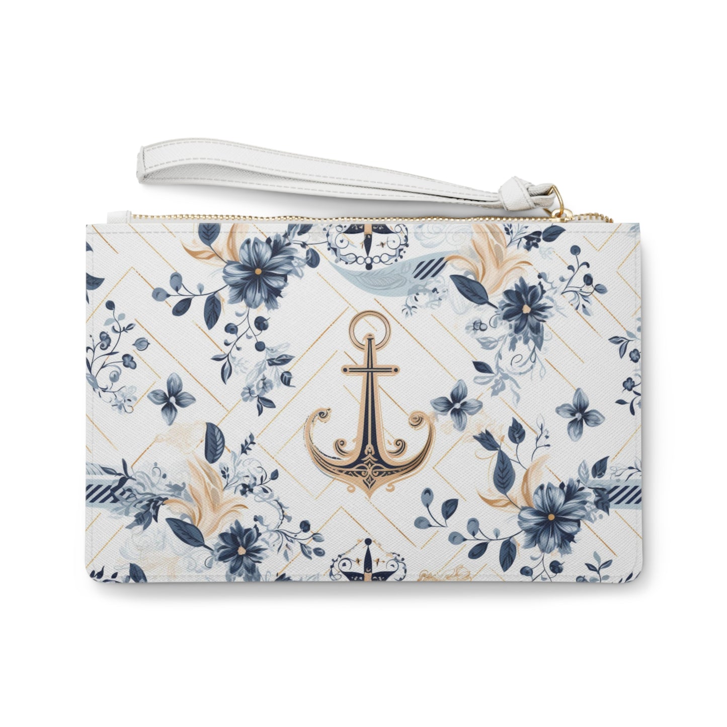 Nautical Clutch Wristlet Purse,  Anchor Flowers Floral Vegan Leather with Pocket Zipper Evening Modern Bag Strap Phone Wallet Women Starcove Fashion