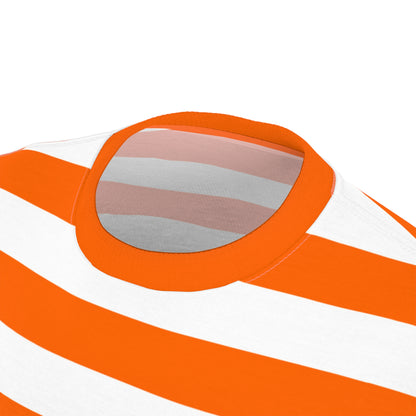 Orange White Striped Tshirt, Stripe Designer Aesthetic Lightweight Heavyweight Crewneck Men Women Tee Top Short Sleeve Shirt