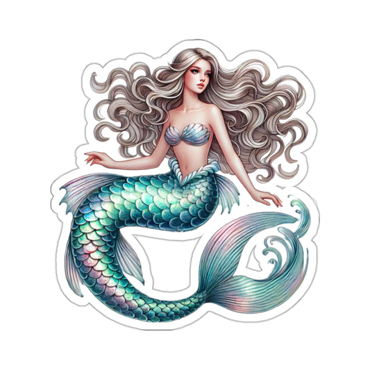 Mermaid Sticker, Scales Fish Tail Green Watercolor Decal Art Vinyl Laptop Cute Waterbottle Car Waterproof Bumper Clear Small Large Die Cut
