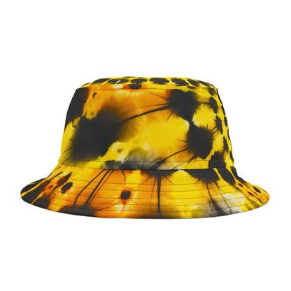 Yellow Tie Dye Bucket Cap Hat, Black Print Beach Women Men Kids Children Golf Summer Festival Cute Designer Sun Shade Ladies Small Large