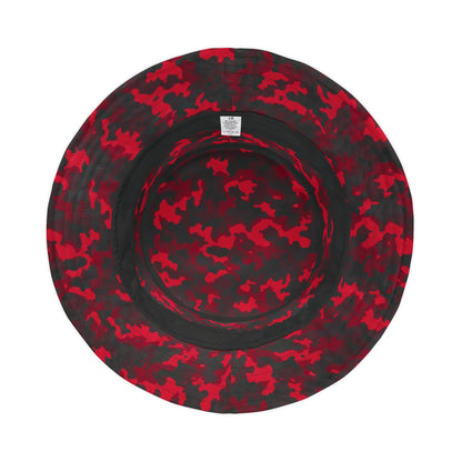 Red Camo Bucket Cap Hat, Black Camouflage Beach Women Men Kids Golf Summer Festival Cute Designer Sun Shade Ladies Small Large Guys