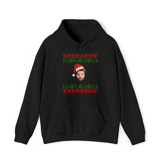 Christmas Custom Face Hoodie, Santa Hat Personalized Ugly Xmas Pet Dog Pullover Men Women Adult Cotton Hooded Sweatshirt Pockets