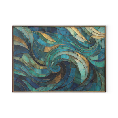 Coastal Stained Glass Cutting Board, Ocean Waves Teal Mosaic Printed Wood Charcuterie Cheese Chopping Tempered Small Large Kitchen
