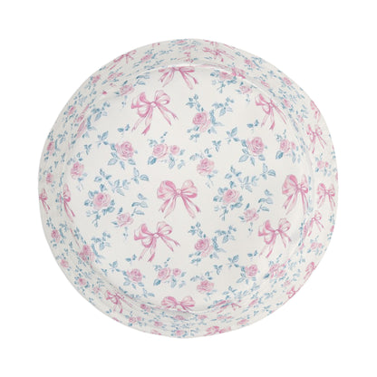 Pink Rose Bows Bucket Cap Hat, White Floral Flowers Print Beach Women Men Golf Summer Festival Cute Designer Sun Shade Ladies Small Large