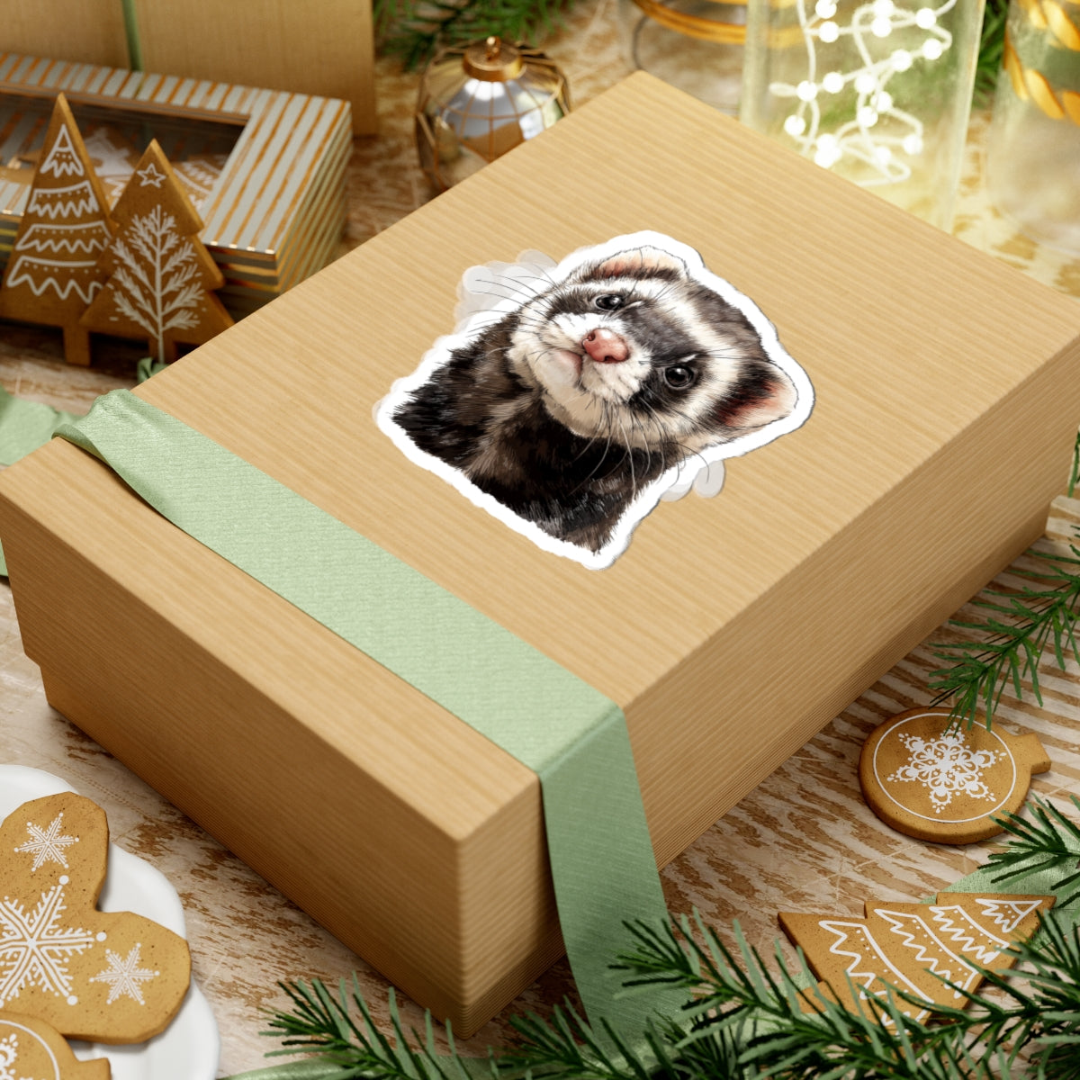 Ferret Sticker Decal, Watercolor Animal Wildlife Cute Art Vinyl Laptop Waterbottle Tumbler Car Waterproof Bumper 4x4 Clear Die Cut Wall