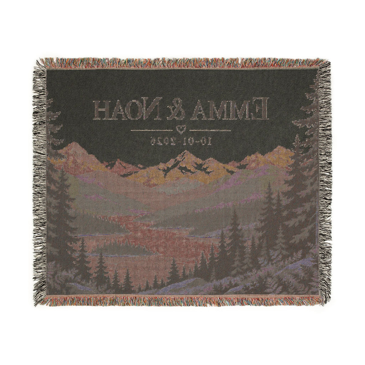 Custom Couples Blanket Throw Blanket Tapestry, Personalized Family Name Mountain Nature Cotton Fringe Small Large Bed 50x60 Wall Hanging