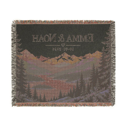 Custom Couples Blanket Throw Blanket Tapestry, Personalized Family Name Mountain Nature Cotton Fringe Small Large Bed 50x60 Wall Hanging