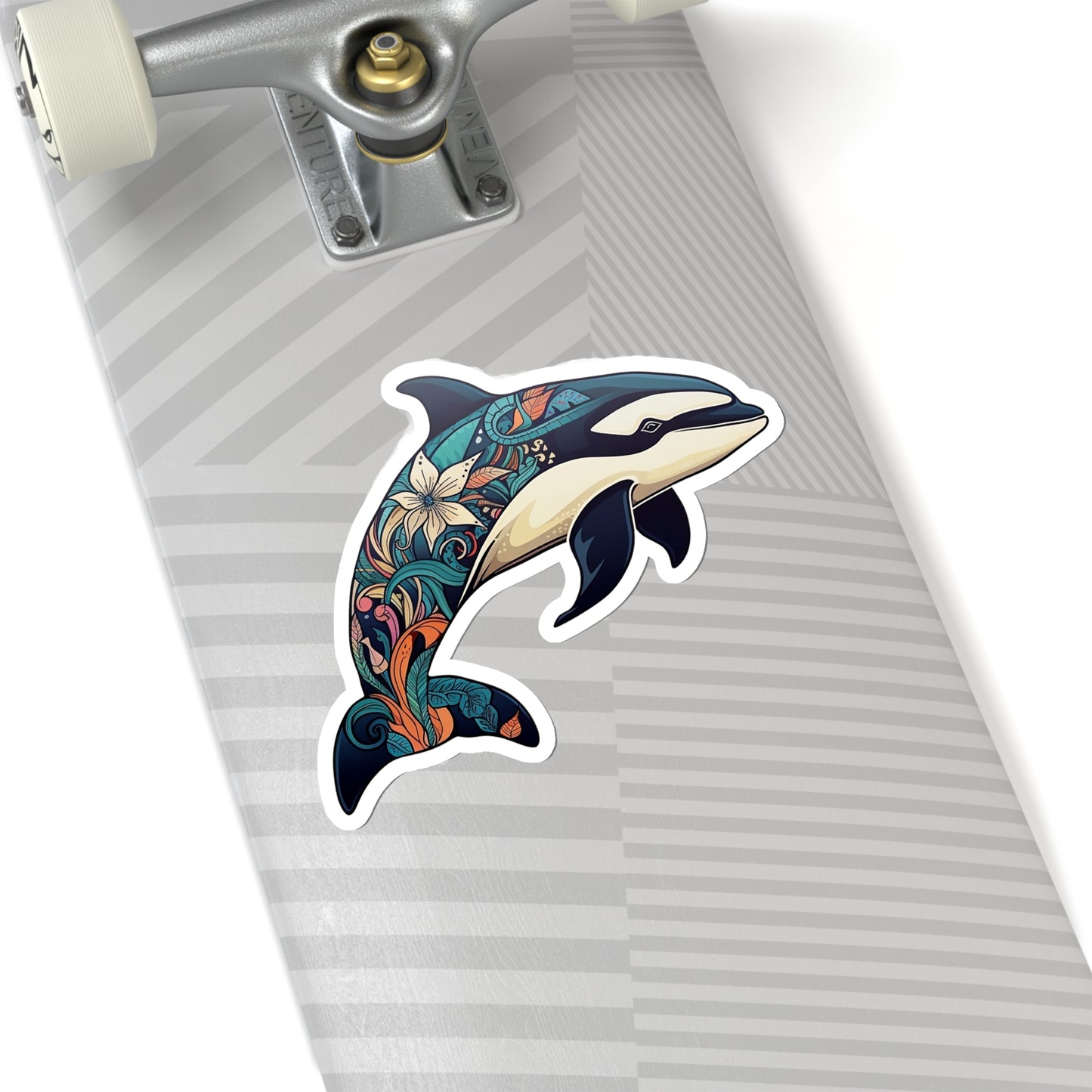 Orca Sticker Decal, Killer Whale Floral Art Vinyl Laptop Cute Waterbottle Tumbler Car Waterproof Bumper Clear Aesthetic Die Cut Wall