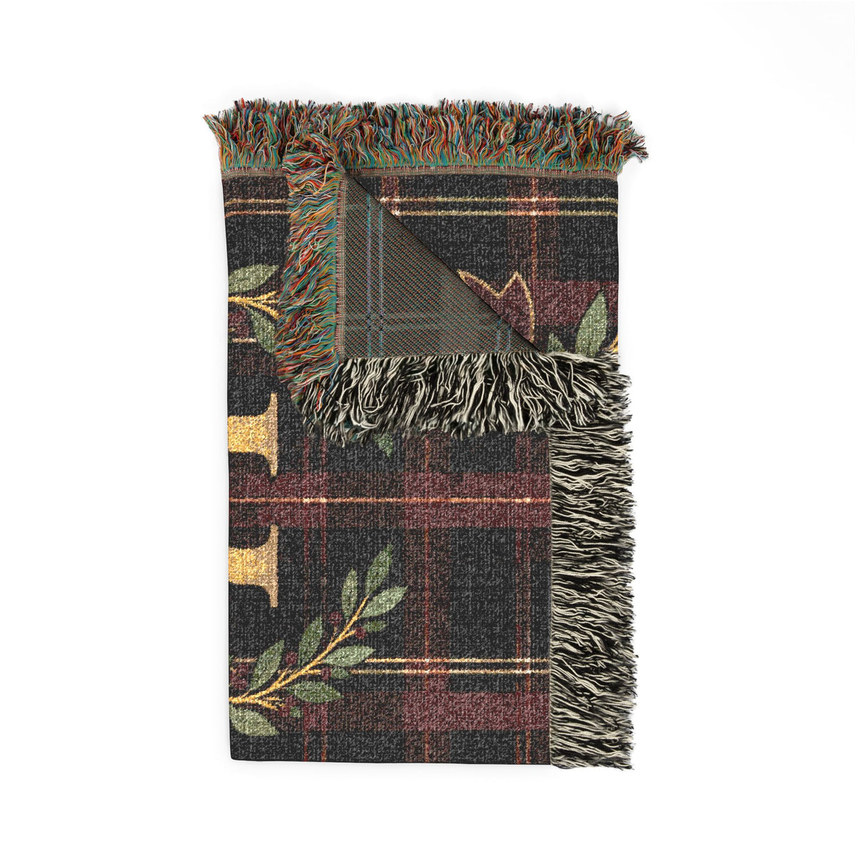 Custom Family Name Woven Throw Blanket Tapestry, Plaid Holiday Christmas Personalized Cotton Fringe Adult Kids Small Large Bed 50x60 Hanging