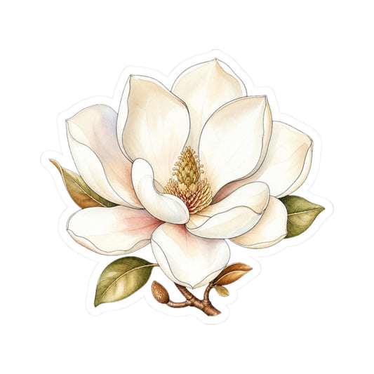 White Magnolia Flower Sticker Decal, Blossom Floral Watercolor Art Vinyl Cute Waterbottle Tumbler Car Waterproof Bumper Clear Die Cut Wall