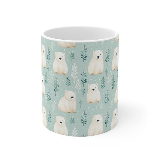 Polar Bear Coffee Mug, Snowy Cute Animal Art Ceramic Cup Tea Hot Chocolate Lover Unique Microwave Safe Novelty Cool Gift