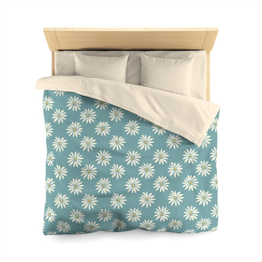 Daisy Duvet Cover, Floral Flowers Blue White Bedding Queen King Full Twin XL Microfiber Unique Designer Bed Quilt Bedroom Decor
