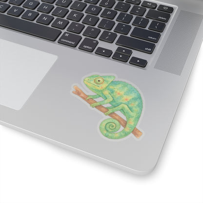 Chameleon Sticker Decal, Green Animal Reptile Watercolor Art Vinyl Laptop Cute Waterbottle Tumbler Car Waterproof Bumper Clear Die Cut Wall