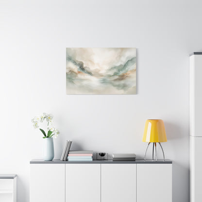 Dreamy Abstract Canvas Gallery Wrap, Sage Soft Neutral Watercolor Wall Art Print Decor Small Large Hanging Modern Landscape Living Room