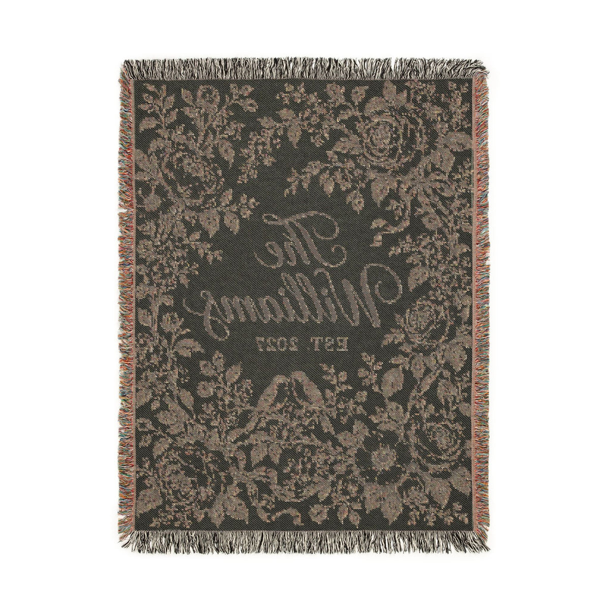 Custom Couples Blanket Throw Blanket Tapestry, Personalized Wedding Bridal Bride Anniversary Family Cotton Blue Toile Small Large Hanging