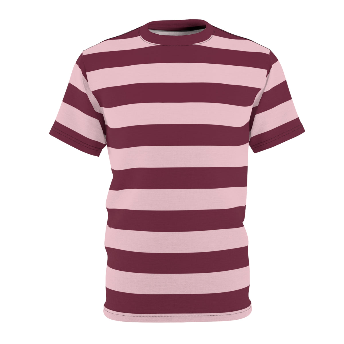 Burgundy Pink Striped Tshirt, Maroon Blush Horizontal Retro Designer Lightweight Heavyweight Crewneck Men Women Tee Top Short Sleeve Shirt