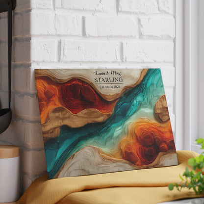 Personalized Glass Cutting Board, Custom Wood Epoxy Charcuterie Chopping Tempered Small Large Realtor Kitchen Decorative Closing Wedding