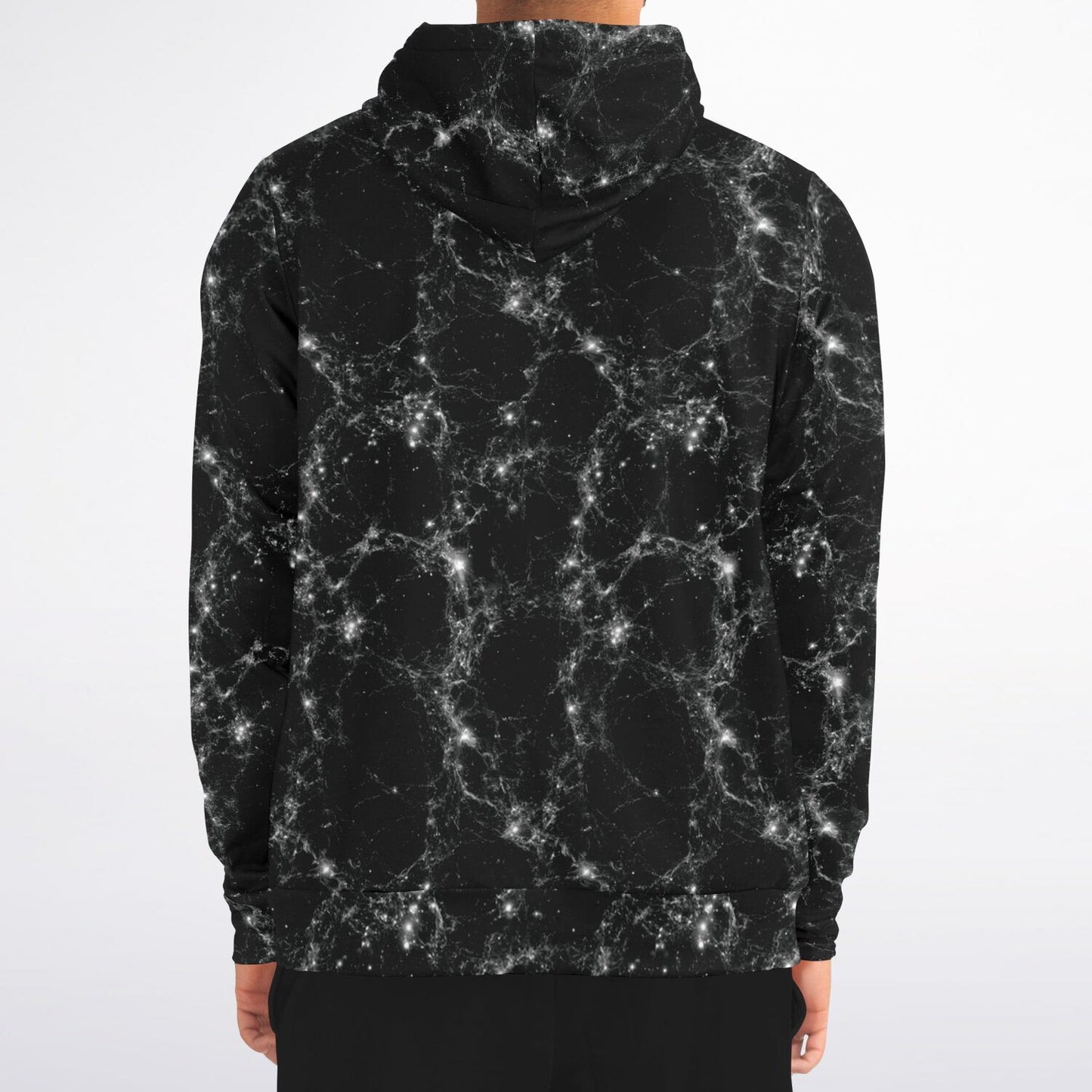 Black Galaxy Zip Up Hoodie, Space Stars Universe Full Zipper Pocket Men Women Unisex Adult Aesthetic Graphic Cotton Fleece Hooded Sweatshirt