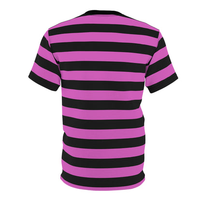 Black and Pink Striped Tshirt, Purple Designer Graphic Aesthetic Lightweight Heavyweight Crewneck Men Women Tee Top Short Sleeve Shirt