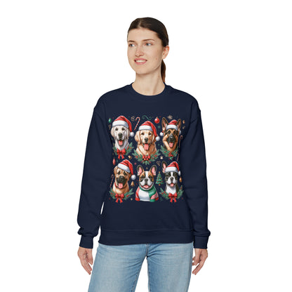 Dog Breeds Christmas Sweater, Santa Hat Retriever Shepherd Beagle Bulldog Ugly Tacky Xmas Print Women Men Party Holiday Sweatshirt