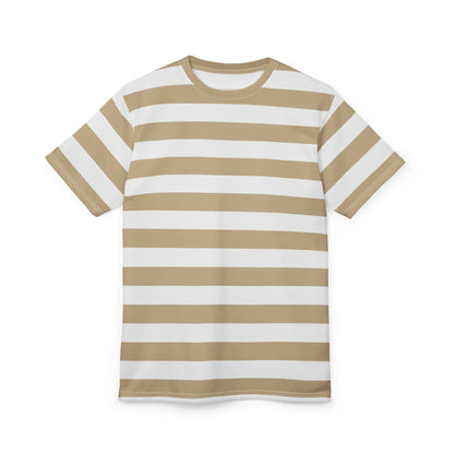 Khaki White Striped Tshirt,  Stripes Designer Graphic Lightweight Heavyweight Crewneck Men Women Tee Top Short Sleeve Shirt