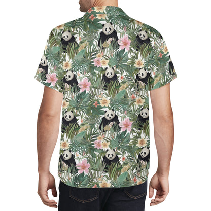 Panda Men Hawaiian shirt, Bamboo Leaves Flowers Print Vintage Retro Summer Hawaii Aloha Tropical Beach Plus Size Cool Button Up Shirt Starcove Fashion