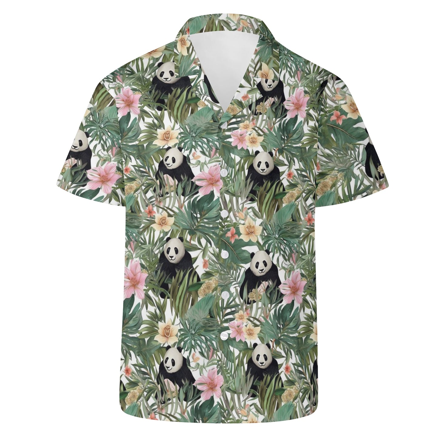 Panda Men Hawaiian shirt, Bamboo Leaves Flowers Print Vintage Retro Summer Hawaii Aloha Tropical Beach Plus Size Cool Button Up Shirt Starcove Fashion