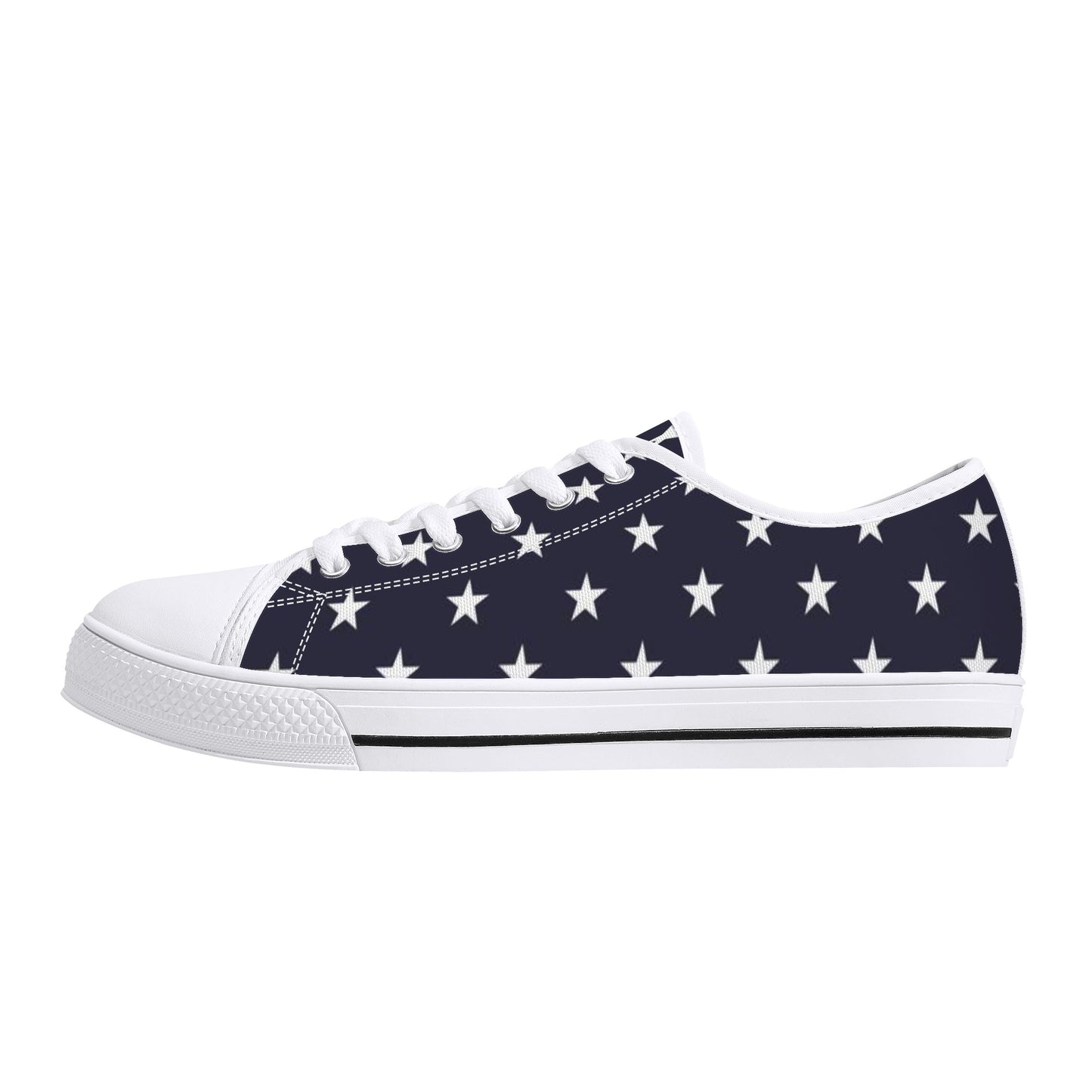 American Flag Women Shoes, Stars Stripes Red White Blue Patriotic USA Sneakers Canvas White Low Top Lace Up Girls Aesthetic Flat Shoes Starcove Fashion