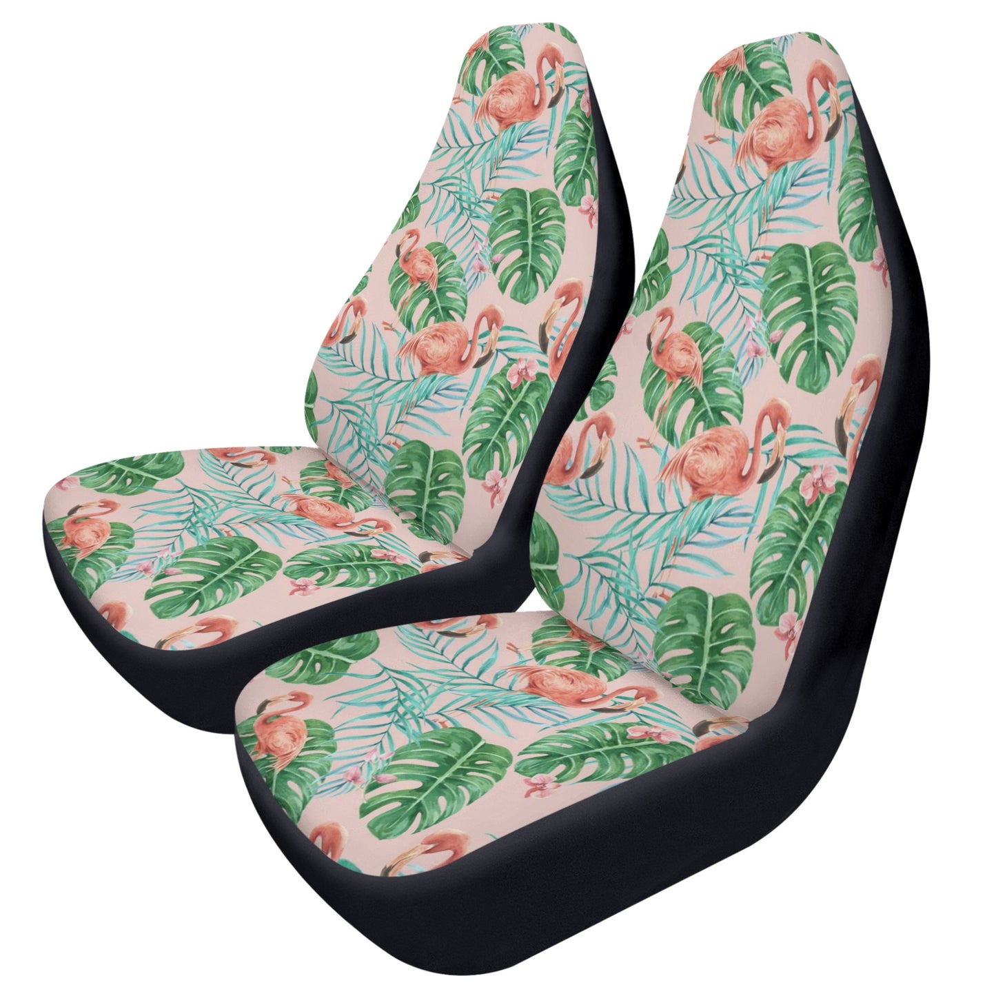 Pink Flamingo Car Seat Covers (2 pcs), Tropical Green Pattern Cute Front Seat Dog Vehicle SUV Universal Protector Accessory Men Women