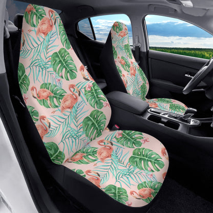 Pink Flamingo Car Seat Covers (2 pcs), Tropical Green Pattern Cute Front Seat Dog Vehicle SUV Universal Protector Accessory Men Women