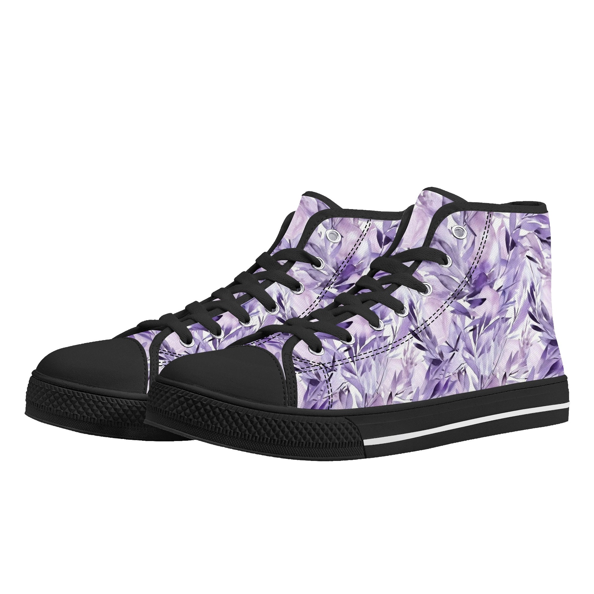 Lavender Women High Top Shoes, Watercolor Floral Flowers Lace Up
