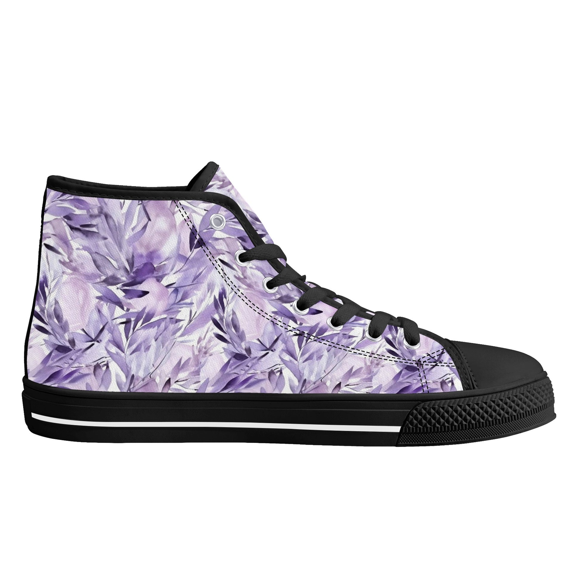 lavender flower converse Lavender Women High Top Shoes, Watercolor Floral Flowers Lace Up Sneak – Starcove Fashion