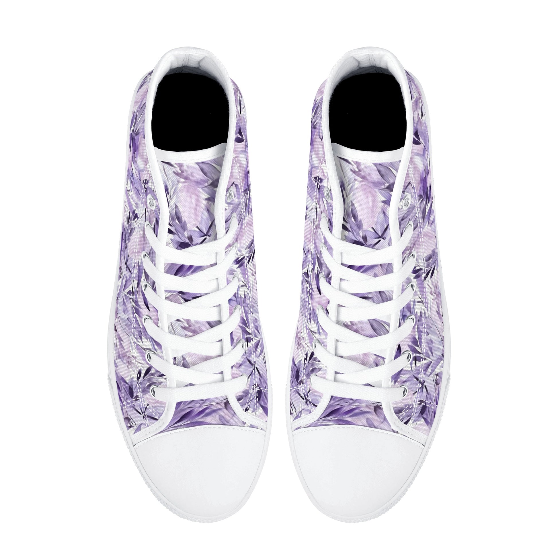 Lavender Women High Top Shoes, Watercolor Floral Flowers Lace Up Sneakers Footwear Canvas Streetwear Girls White Black Designer Starcove Fashion