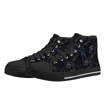 TRex Men High Top Shoes, Dinosaur Dino Lace Up Black Sneakers Footwear Rave Canvas Streetwear Designer Gift Idea