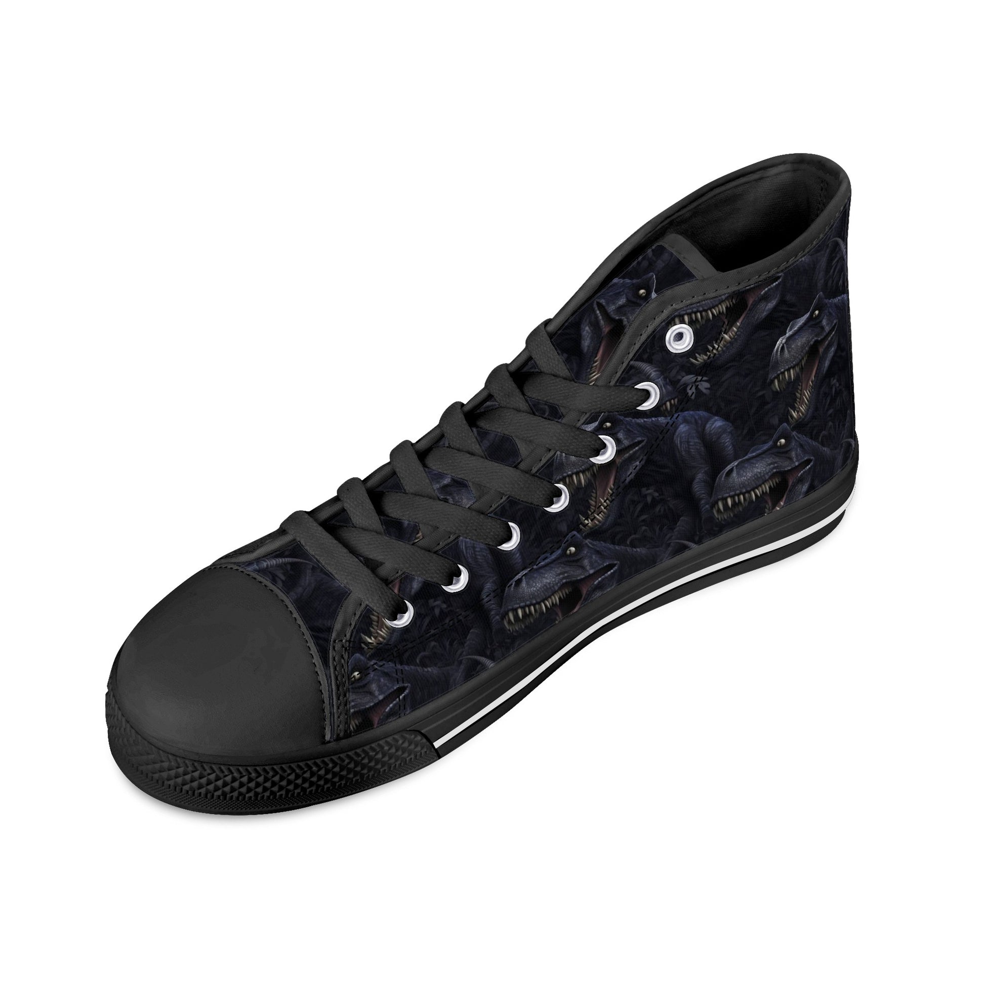 TRex Men High Top Shoes, Dinosaur Dino Lace Up Black Sneakers Footwear Rave Canvas Streetwear Designer Gift Idea Starcove Fashion