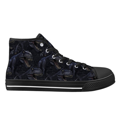 TRex Men High Top Shoes, Dinosaur Dino Lace Up Black Sneakers Footwear Rave Canvas Streetwear Designer Gift Idea