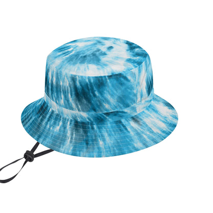 Tie Dye Bucket Hat with String, Blue Retro Vintage Summer Festival Cute Women Men Golf Designer Beach Sun Shade Y2K