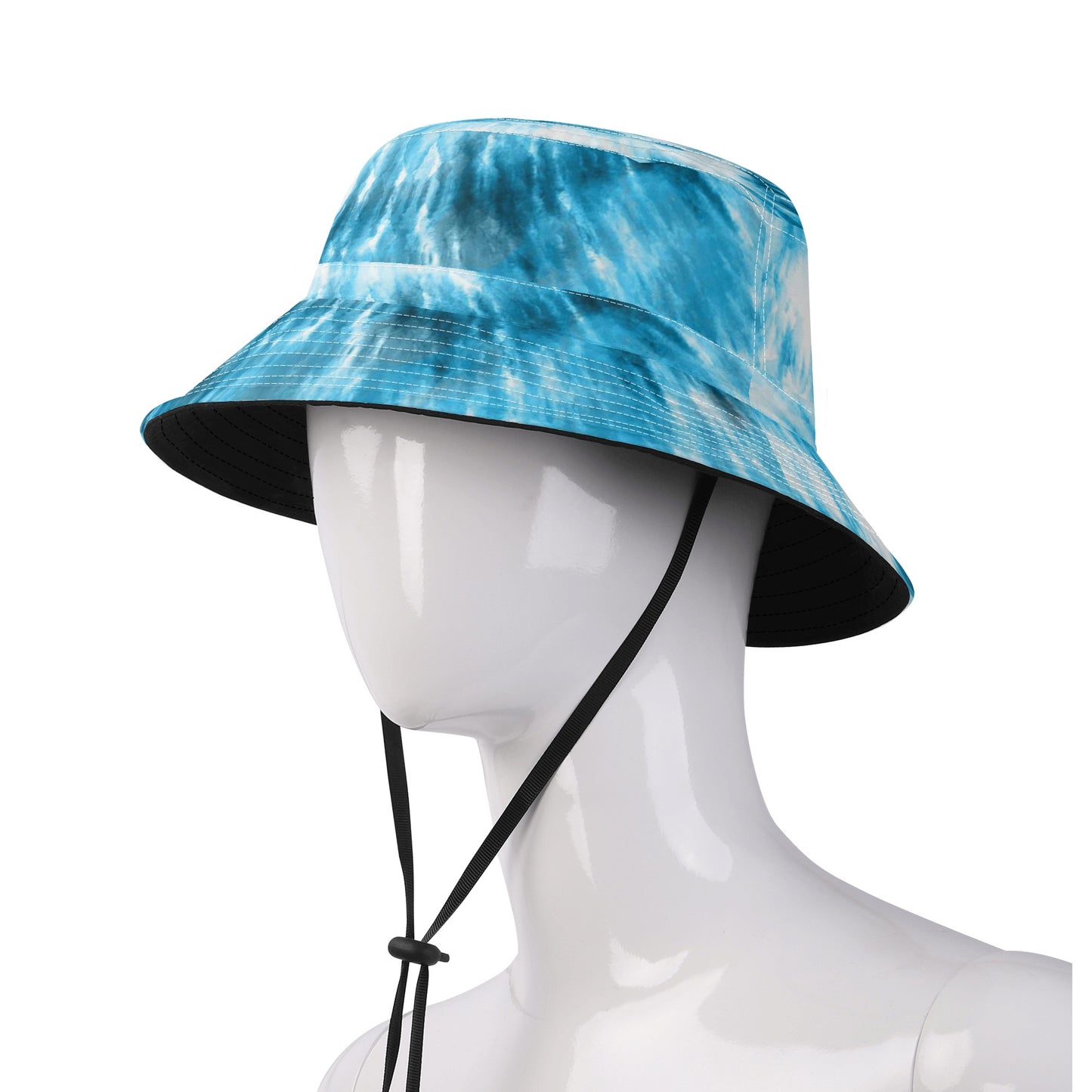 Tie Dye Bucket Hat with String, Blue Retro Vintage Summer Festival Cute Women Men Golf Designer Beach Sun Shade Y2K