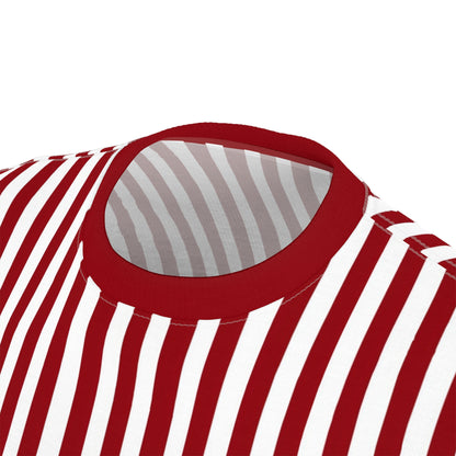 Red White Striped Tshirt, Vertical Bordeaux Stripe Designer Aesthetic Lightweight Heavyweight Crewneck Men Women Tee Top Short Sleeve Shirt