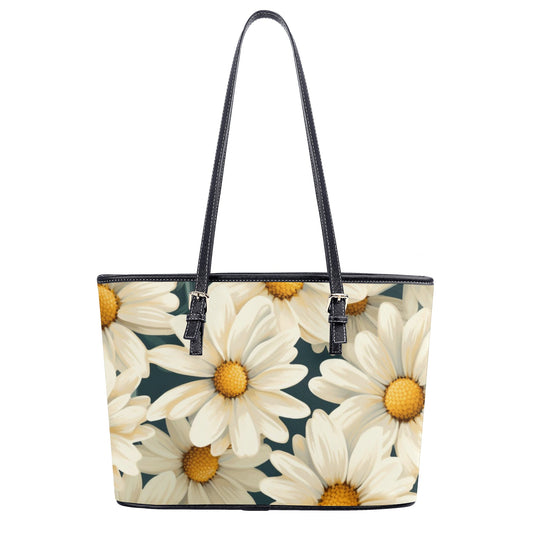 Daisy Tote Bag Purse, White Flowers Floral Vegan Leather Print Handbag Women Zip Top Small Large Designer Handmade Shoulder Starcove Fashion
